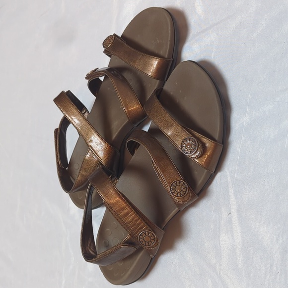 Vionic Cathy Triple Strap Metallic Bronze Casual Comfort Sandals - Picture 1 of 11